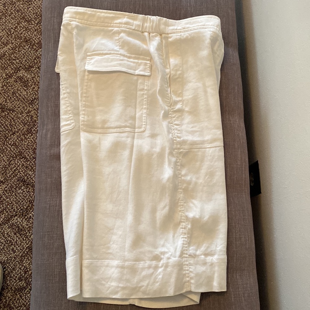 Babaton knee-length shorts in off-white linen + stretch for easy movement/drape
